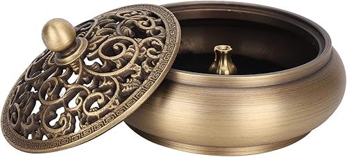 Quemador de incienso de latón con tapa soporte de incienso antiguo incensario para bobinas Stick incienso decoración del hogar oficina