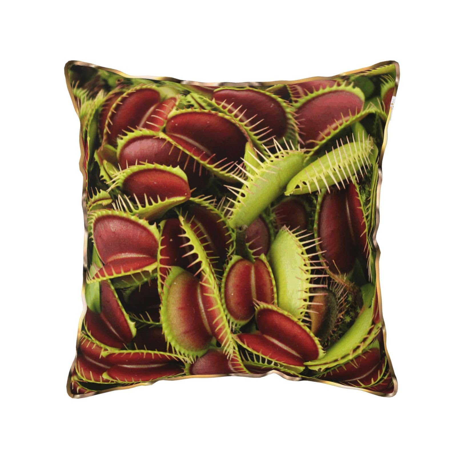 AUBKFELD Plant Printed Velvet Cushion Cover 45x45 CM with Gold Edging Strip, Square Pillowcase Soft Throw Pillow Covers Case Decorative for Living Room Sofa Couch Bed Bench