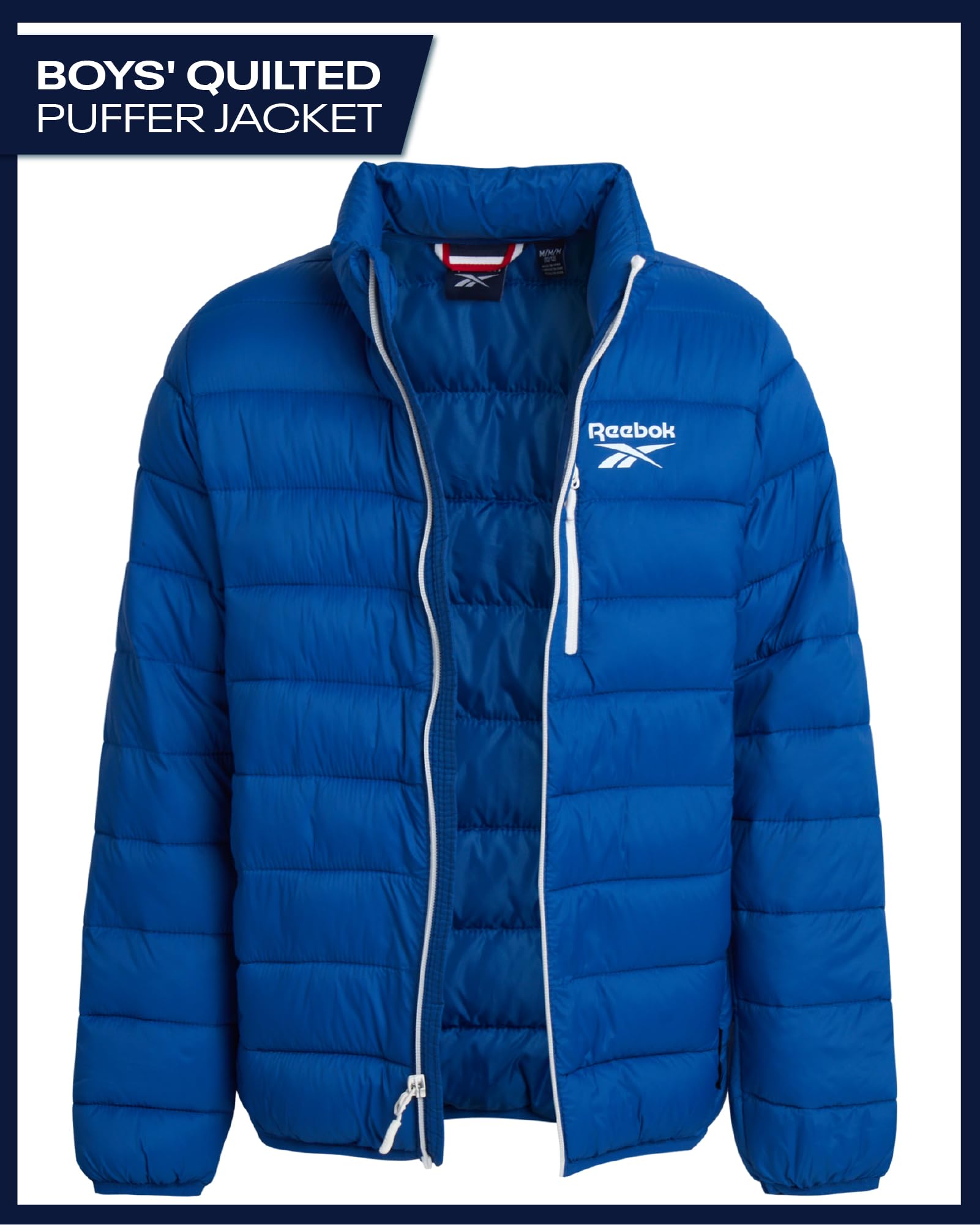 Reebok Piumino da bambino, peso medio, trapuntato, isolante, invernale, impermeabile e antivento