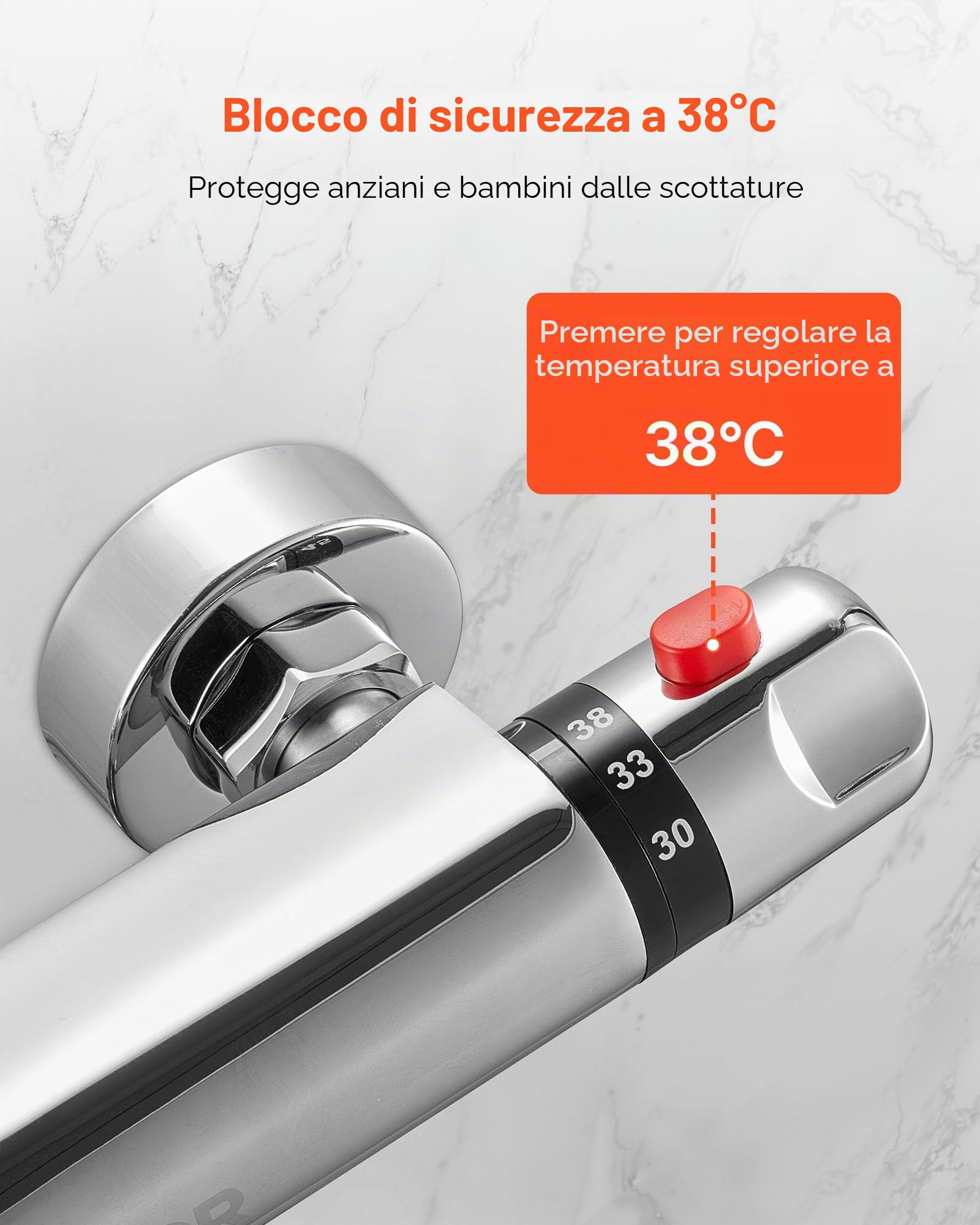 VEVOR Miscelatore Doccia Termostatico Rubinetto Doccia con Blocco di Sicurezza a 38°C Valvole di Controllo della Temperatura con Acqua Calda e Fredda per Camper Hotel con Rivestimento Cromato Argento