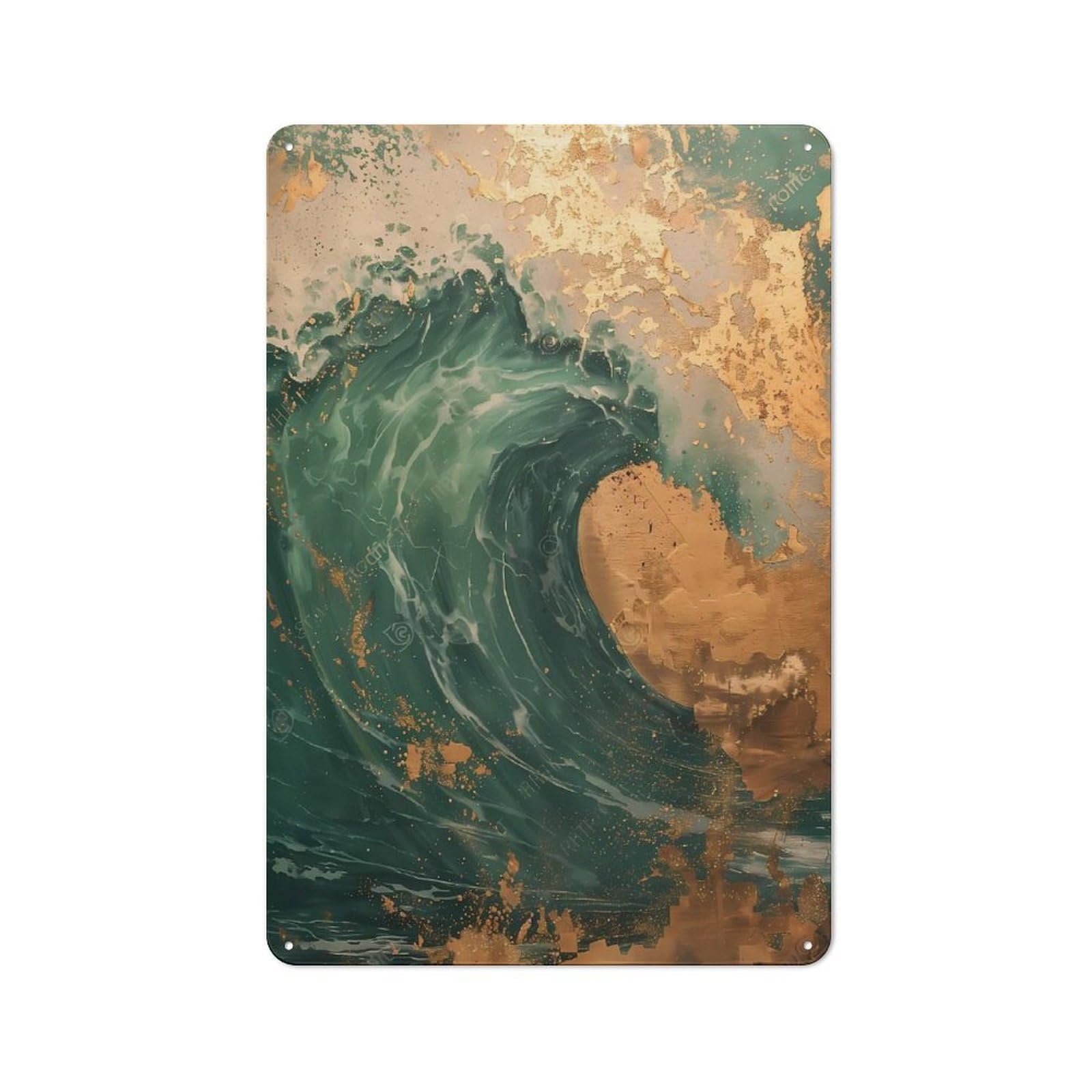 Junmoney Style-23 Nostalgic Golden Marbel Wave Art Decorative Tin Sign 30X20cm, Vintage Wall Decor For Lounge, Study, Pub Or Wall Gallery