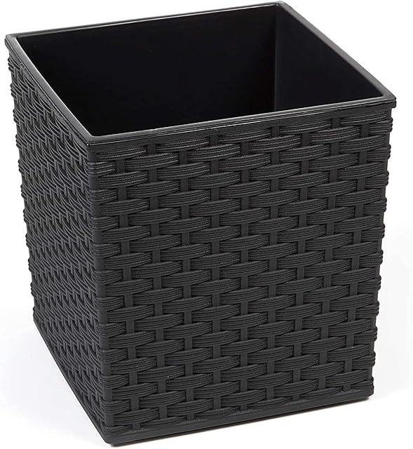 Gordanluk Low Flowerpot Rattan Designed Flowerpot with removable liner large plant pots indoor large plant pots outdoor plant pot flower pots (Black, 19 x 19.5 cm)