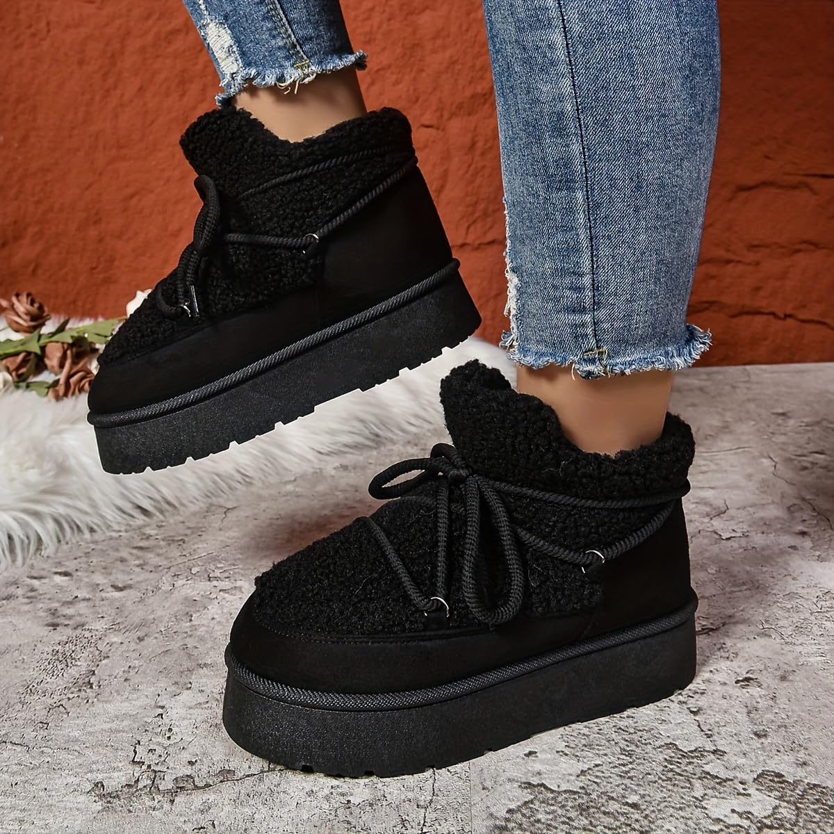 Chic Winter Women's Snow Boots - Warm, Lace-Up Mid-Calf with Thick Sole for Casual Wear