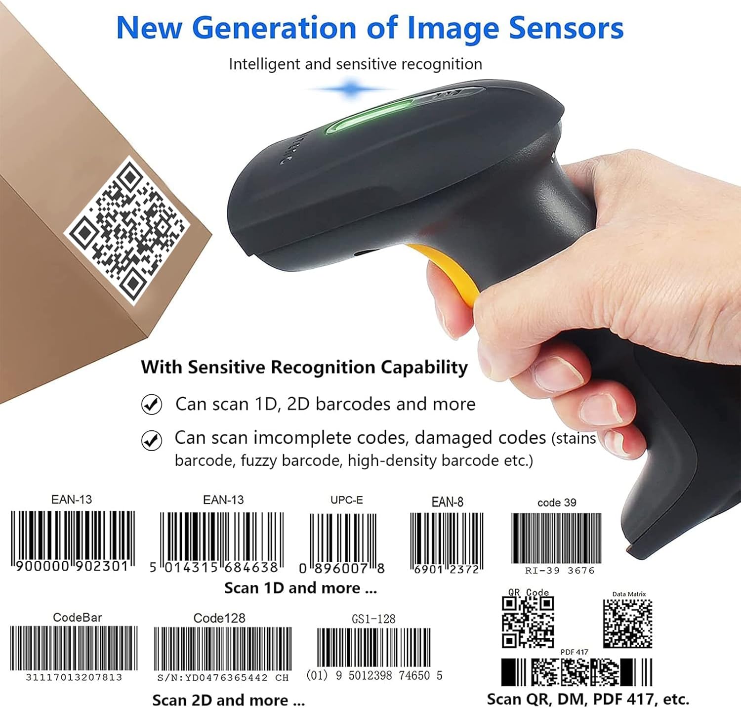 Barcode scanner with anti-shock silicone design, showing it can withstand drops