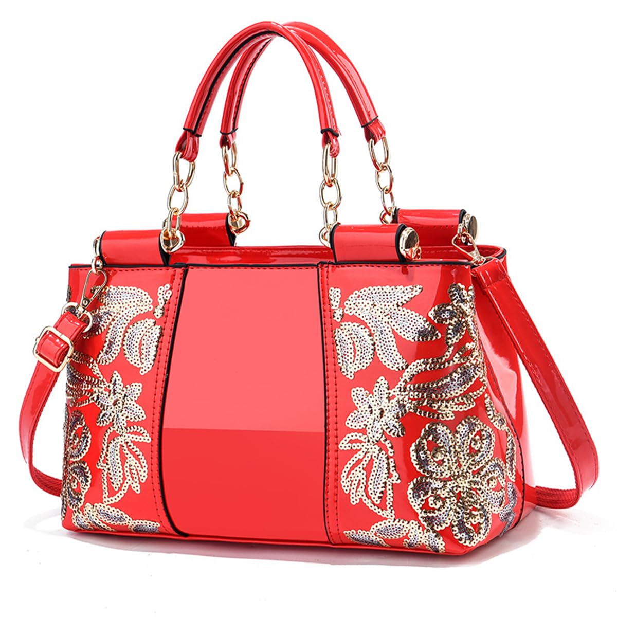 NICOLE & DORIS Mode Sac à Main en Cuir de épaule Sac Fourre Tout Sac Pailleté Sacs Portés Main Impermeable Sac Bandouliere Rouge