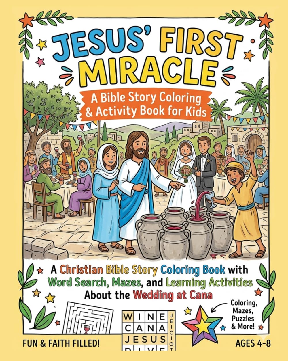 Jesus’ First Miracle – A Bible Story Coloring & Activity Book for Kids: A Christian Bible Story Coloring Book with Word Search, Mazes, and Learning Activities About the Wedding at Cana