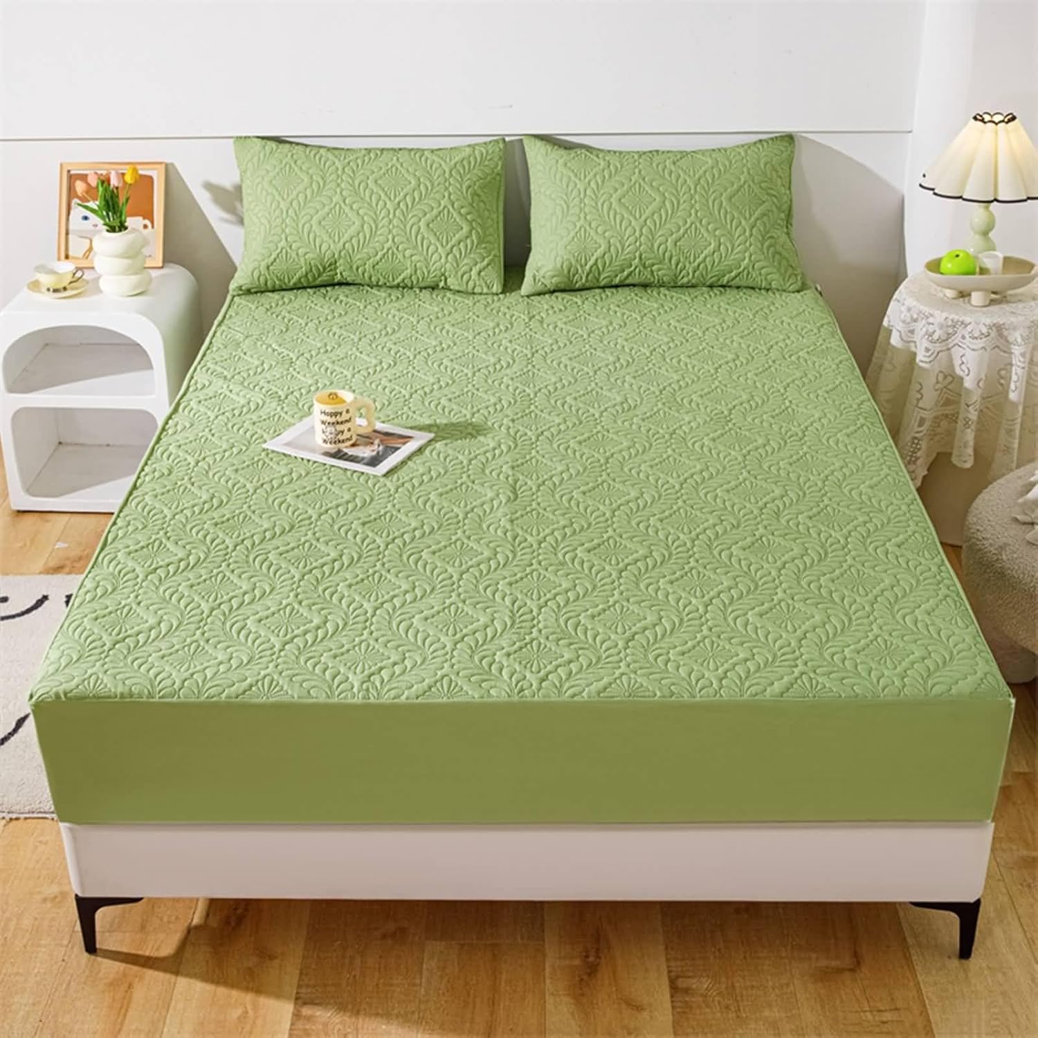 Beydodo Deep Pocket Fitted Bed Sheet, Bed Sheets 150x200cm Solid Green, Polyester Cotton Bed Fitted Sheet for Dorm