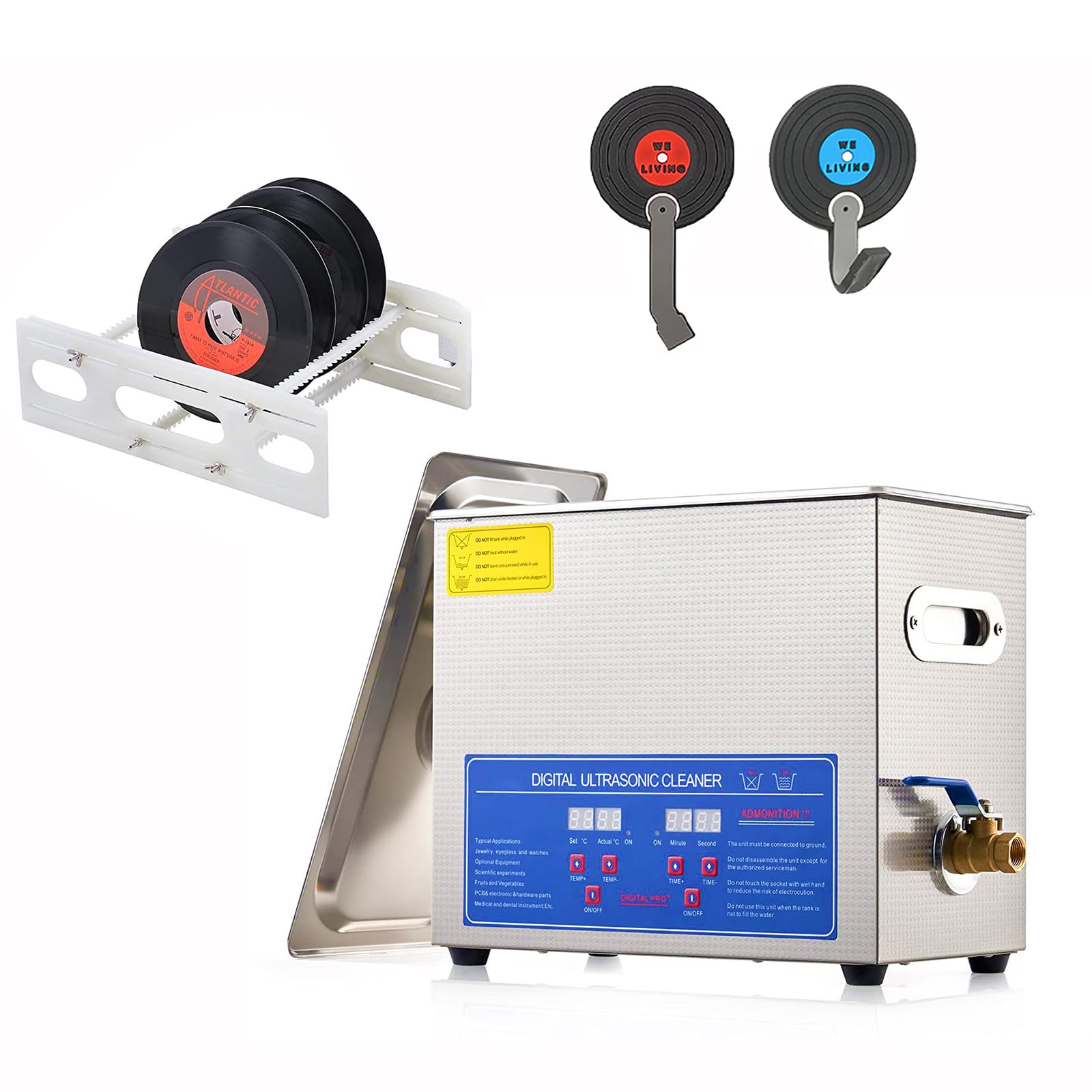 Limpiador Ultrasónico de Discos de Vinilo Limpia 6 Discos de Vinilo Vez Limpieza Automática por Rotación Doble Cara Temporizador 0-30 Minutos Sistema de Limpieza de Discos
