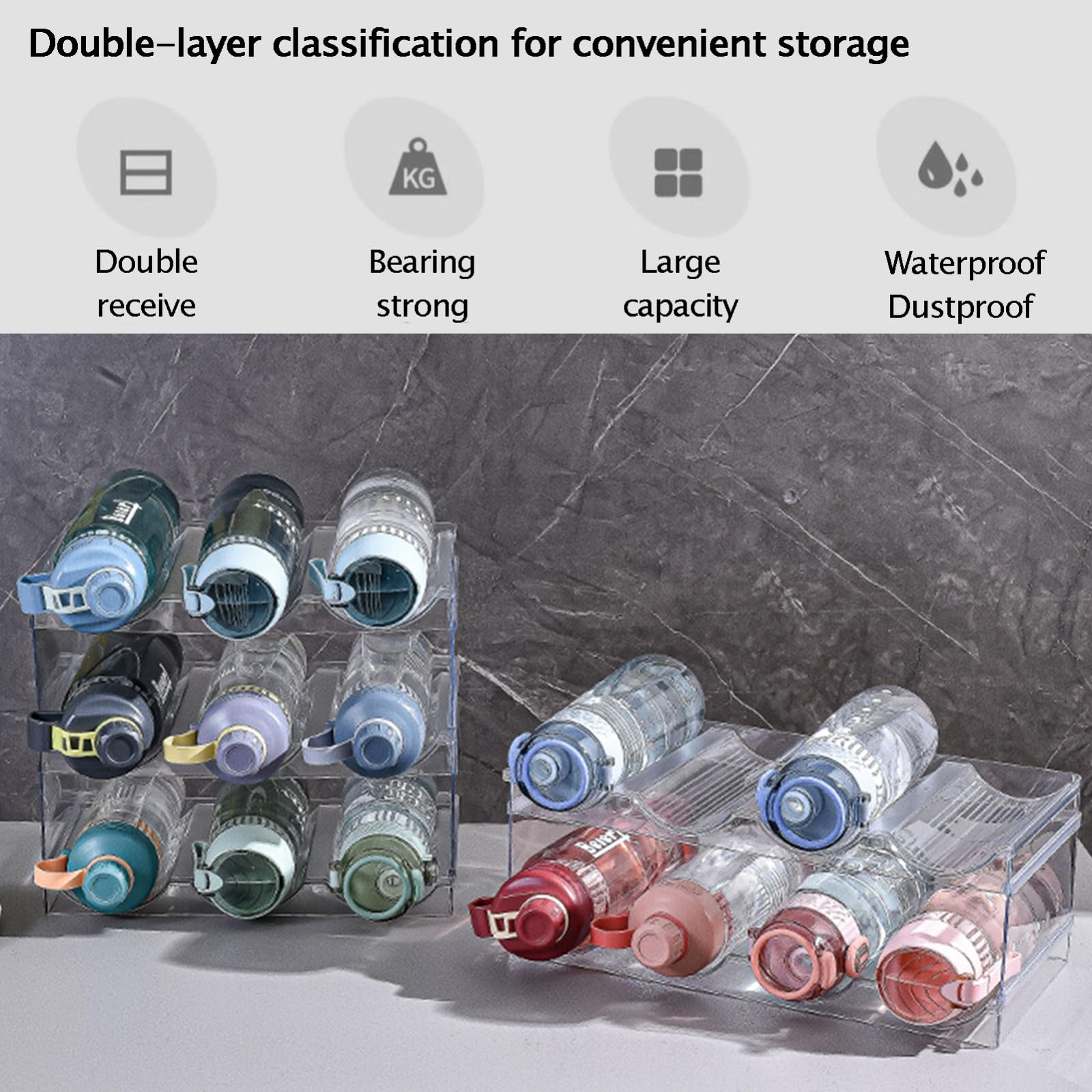 Soporte para Botellas De Vino Apilable para Nevera, Armario, Encimera, Organizador De Botellas De Agua Botellero Vino Nevera, Transparente Botellero Encimera, Botellero Vino 5 Layer