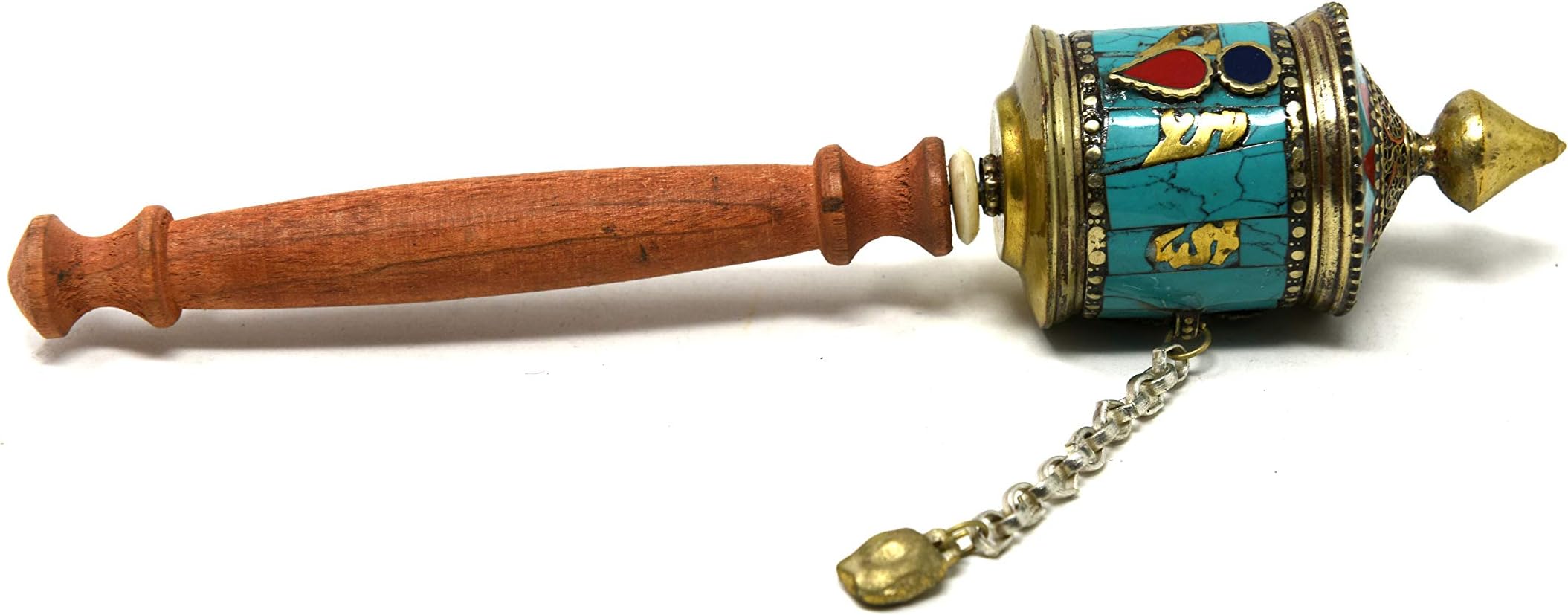 Handmade Tibetan Turquoise and Coral Buddha of Compassion Prayer Wheel