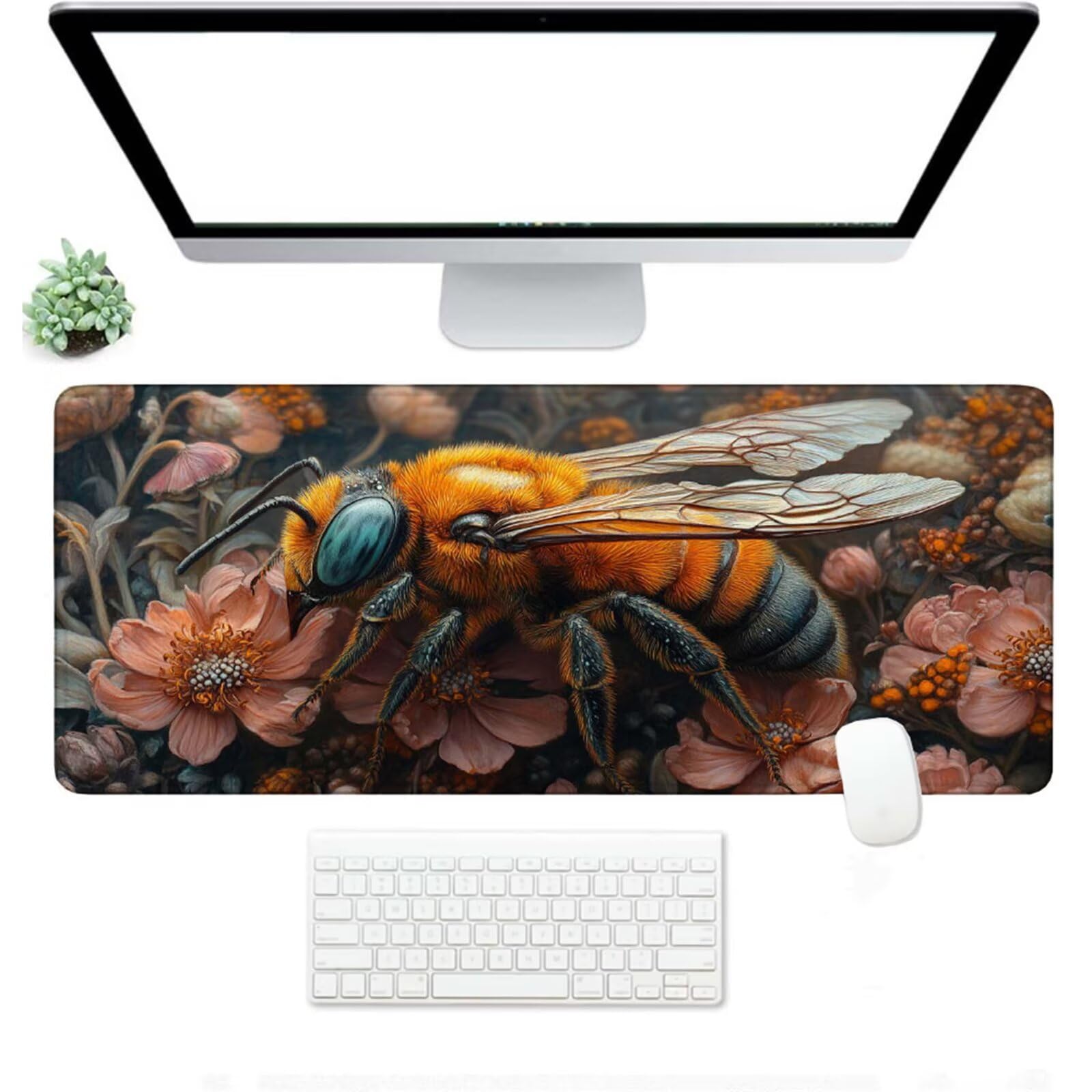 Podkładka pod mysz XXL 1000 x 500 x 3 mm, różowa podkładka pod mysz, duża podkładka pod mysz z pszczołą z wodoodporną i antypoślizgową, zmywalna mata na biurko do gier, akcesoria biurowe, prezenty dla