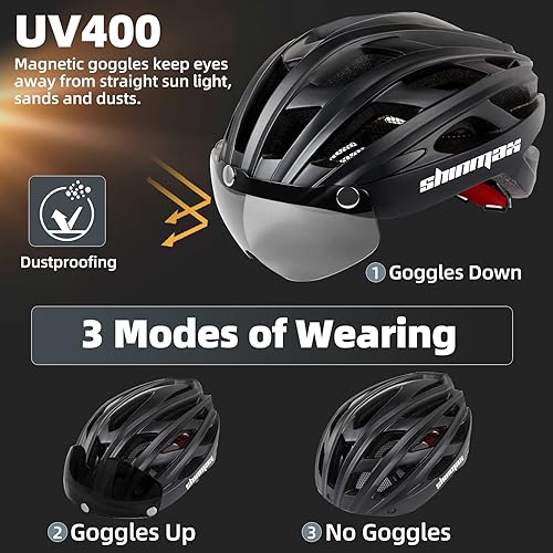Miniatura 2 de Shinmax Bike Helmet, CPSCCPC Certificated Bicycle Helmet with Detachable Magnetic Goggles&Led Back Light&Portable Backpack Cycling Helmet Adjustable