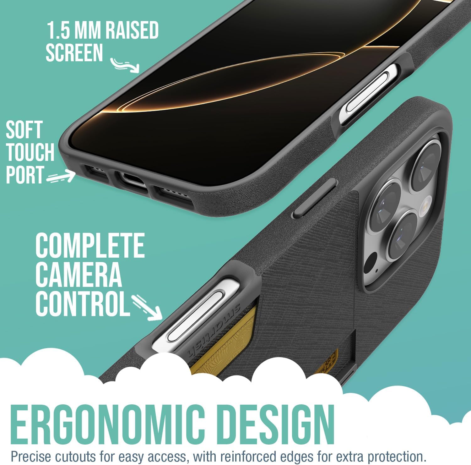 Smartish® iPhone 16 Pro Wallet Case - Wallet Slayer Vol. 2 [Slim + Protective] Credit Card Holder w/Kickstand - Drop Tested Hidden Card Slot Cover Compatible w/Apple iPhone 16 Pro - Black Tie Affair - Image 3