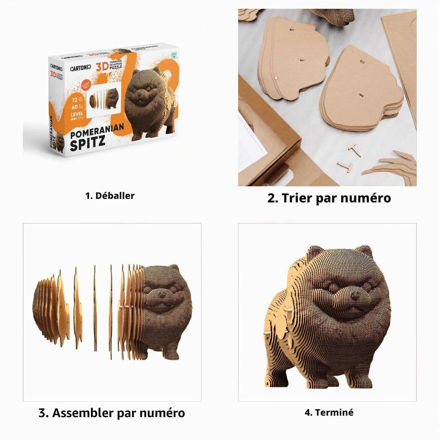 Chien Spitz Nain Puzzle 3D en Carton – Maquette à Monter | 72 Pièces, 16 × 14 × 10 cm – Kit Sculpture DIY à Peindre, Matériaux Recyclés, Ados & Adultes, Idée Cadeau Déco