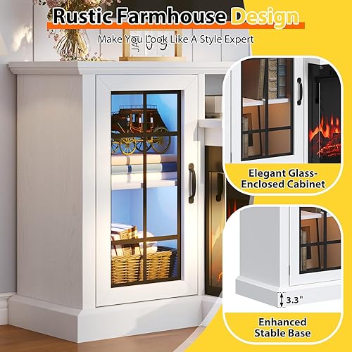 Miniatura 8 de Soporte para TV de 59'', Centro de Entretenimiento de Medios con Consola de Vidrio de 3 Lados para TVs hasta 65'' con Puerta de Vidrio