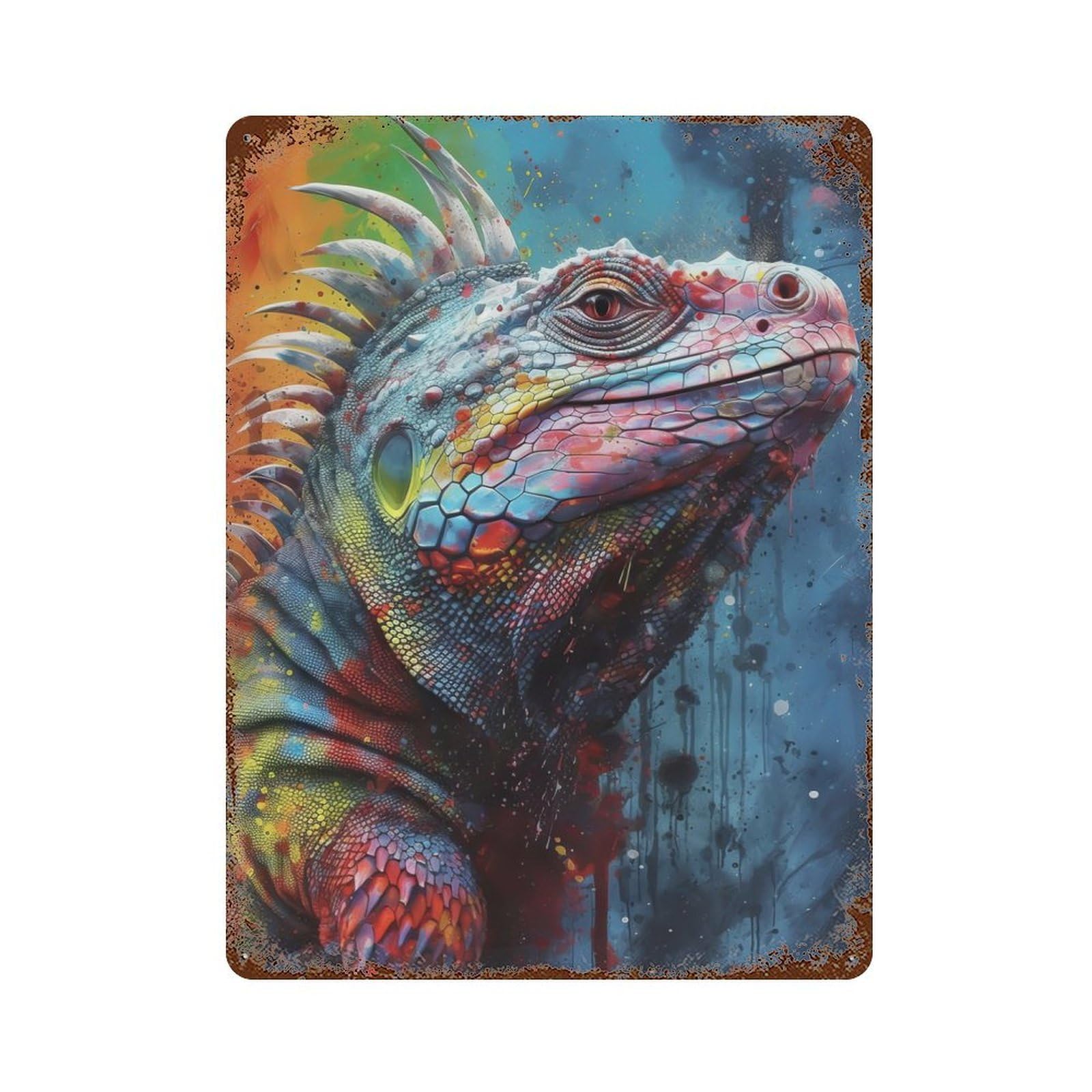 Iguana Painting Retro Metal Sign 15.7"x11.8", Classic Wall Plaque for Garage, Pub Or Kitchen