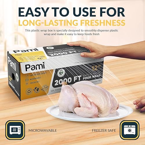 Miniatura 3 de PAMI Envoltura de plástico de polietileno segura para alimentos (12 pulgadas x 2000 pies), con caja dispensadora, apta para alimentos, rollo de