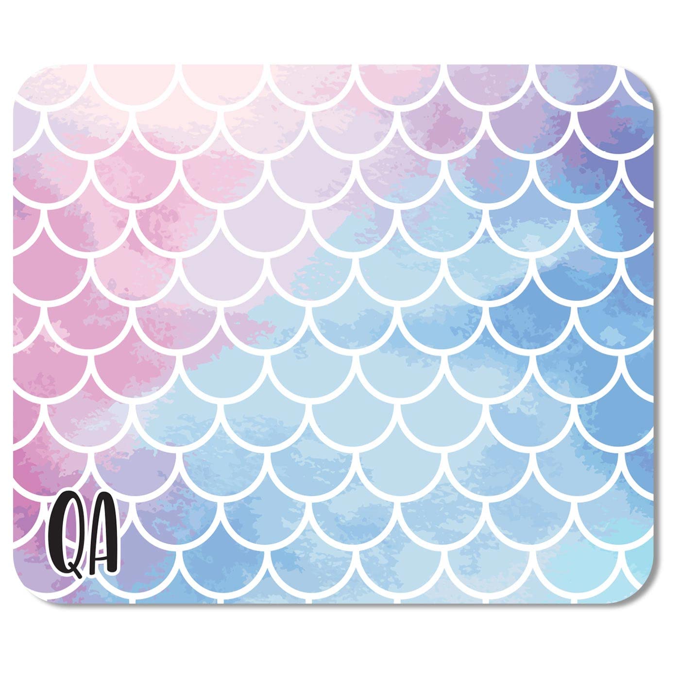 Computer Mouse Mat Pad - Letters QA Mermaid Scales Fish Sea Lettering Name Home Office PC Desk Accessory Flexible Fabric Top Large 5mm Laptop Desktop Printed Art Ergonomic #250127