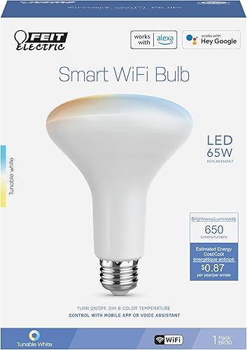 Miniatura 2 de Feit Electric Bombilla LED inteligente BR30, equivalente a 60 W, blanco sintonizable, compatible con Wi-Fi, compatible con Alexa y Google Home, base