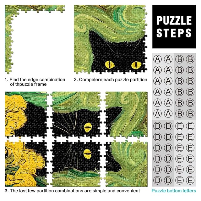 Foto 3 de 6 de Puzzles de 1000 Piezas para Adolescentes Gato Negro y Flores Juguetes para aliviar el estrés Toda la Familia.…