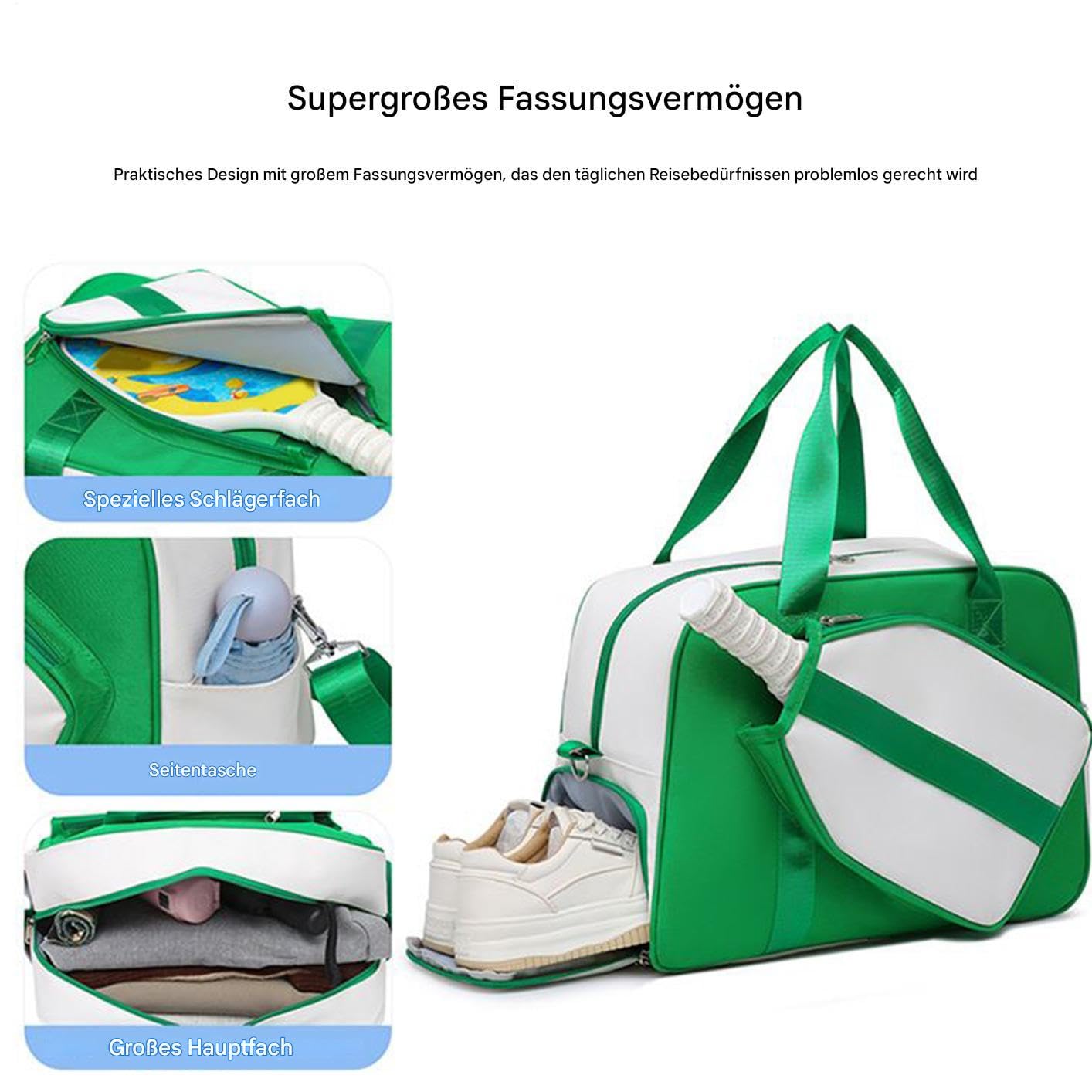 Borsa da pickleball, grande capacità, con scomparto per scarpe, modalità di trasporto flessibili, borsa a tracolla per palestra, viaggi, tempo libero e torneo, 46 x 33 x 20 cm