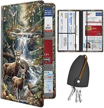 Car Registration Holder, Waterproof PU Leather Vehicle Glove Box Organizer for Driver License, Cards, Documents, Car Insurance Card Holder with Magnetic Closure, Camouflage Deer Paperwork Organizer