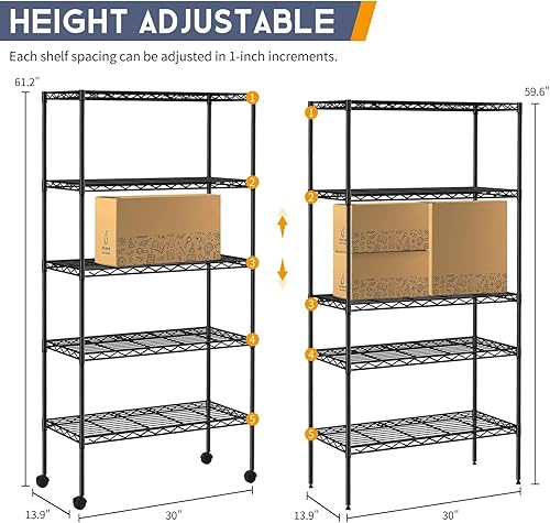 Miniatura 3 de YYkokocat Estantes de alambre de 5 niveles de 61 pulgadas de alto x 30 x 14 pulgadas, estantes de almacenamiento de metal, estante de alambre