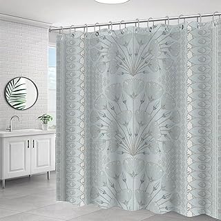 Yelolyio Cortina de baño de tela impermeable de poliéster con ganchos, color azul claro y verde claro, juego de cortina de ducha moderna para decoración de baño, 72 x 72 pulgadas