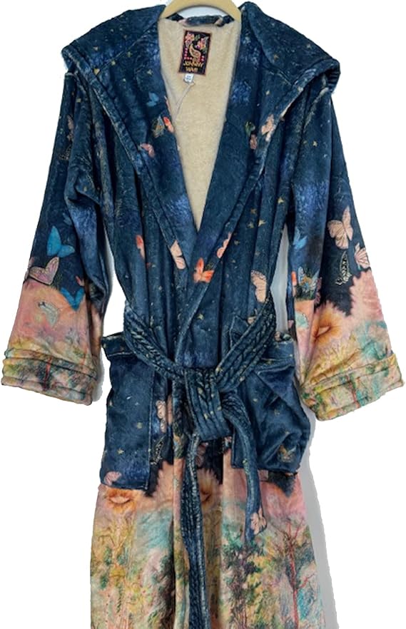 Johnny Was Cozy Robe Floral Butterfly Sleep Wear Lounge Flowers Blue NEW