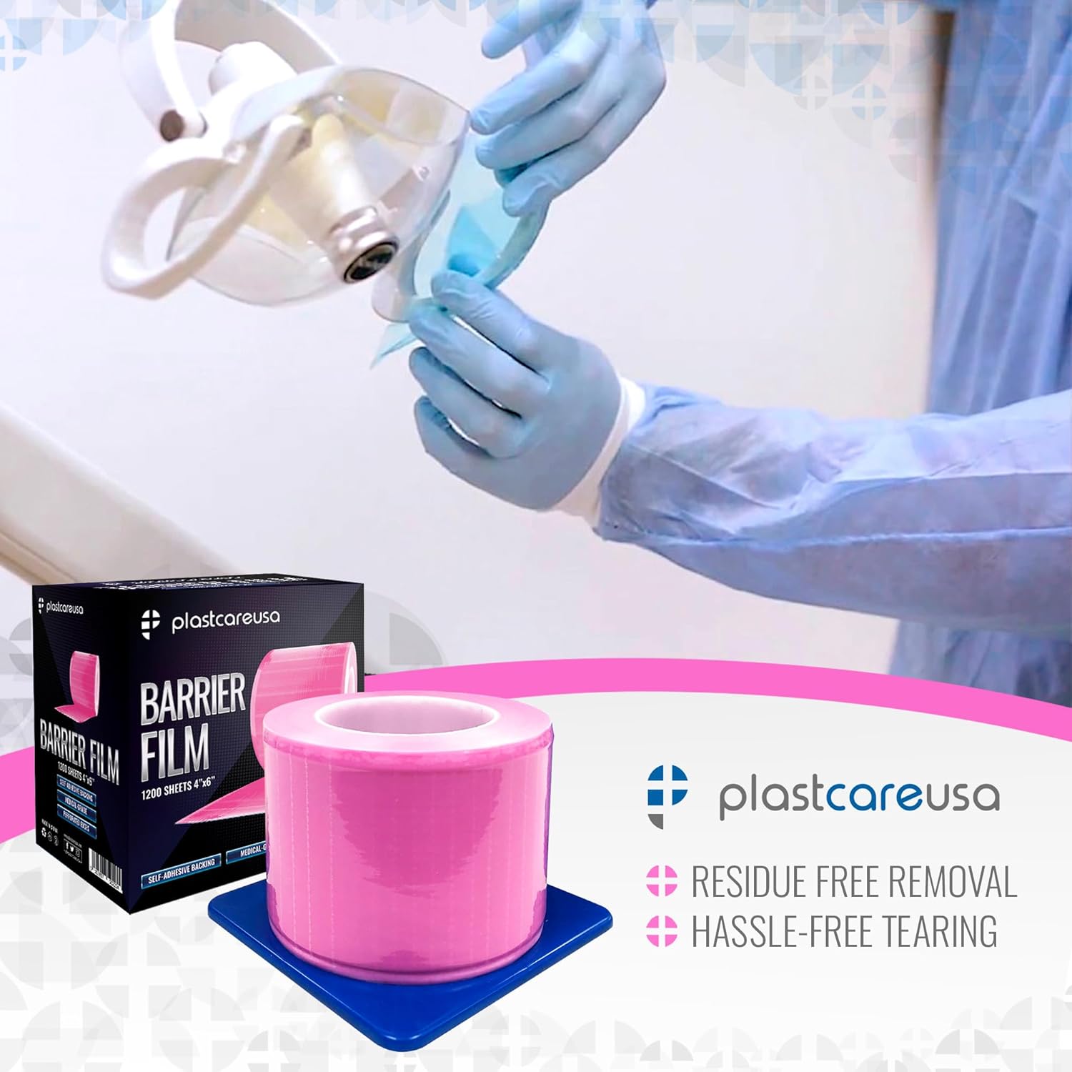 8 Rolls of Pink Barrier Film - 4 Inch x 6 Inch Surface Barrier Sheets for Dental, Medical, Tattoo (1200 Perforated Sheets Per Roll)