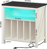 Vista 6 de Large Record Player Stand with Charging Station & LED Lights, White Vinyl Record Storage Table Holds up to 230 Albums, Turntable Stand with Display