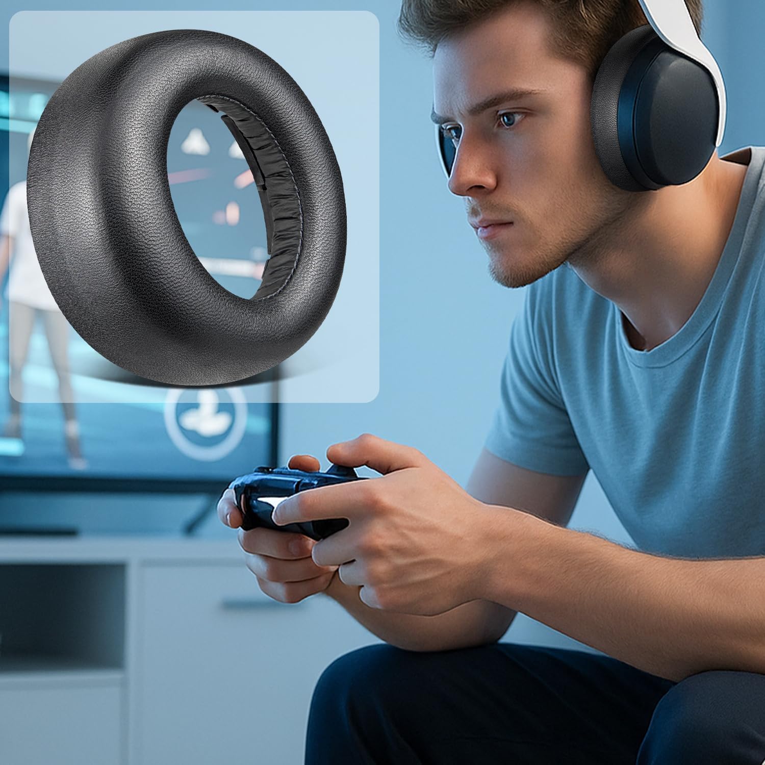 SOULWIT Lambskin Earpads Cushions Replacement for Sony PlayStation 5 Pulse PS5 3D Wireless Headset, Ear Pads Cushions with Noise Isolation Foam - Black