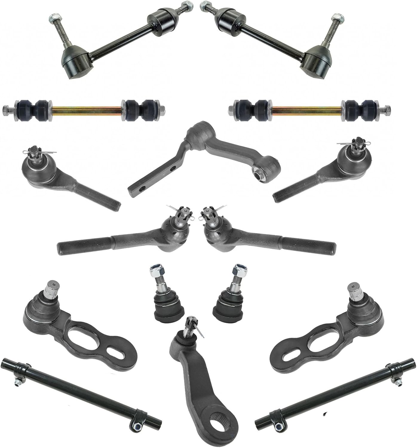 TRQ Front and Rear Steering & Suspension Kit Ball Joint Idler Arm & Bracket Assembly Pitman Arm Sway Bar Stabilizer Link Tie Rod Tie Rod Adjusting Sleeve Compatible with Ford Lincoln Mercury