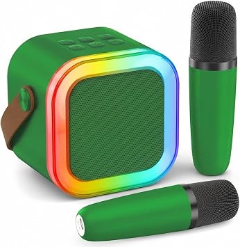Mini Karaoke Machine, Portable Bluetooth Karaoke Speaker with 2 Wireless Microphones, Karaoke Microphone Birthday Gifts Family Home Party Karaoke Player