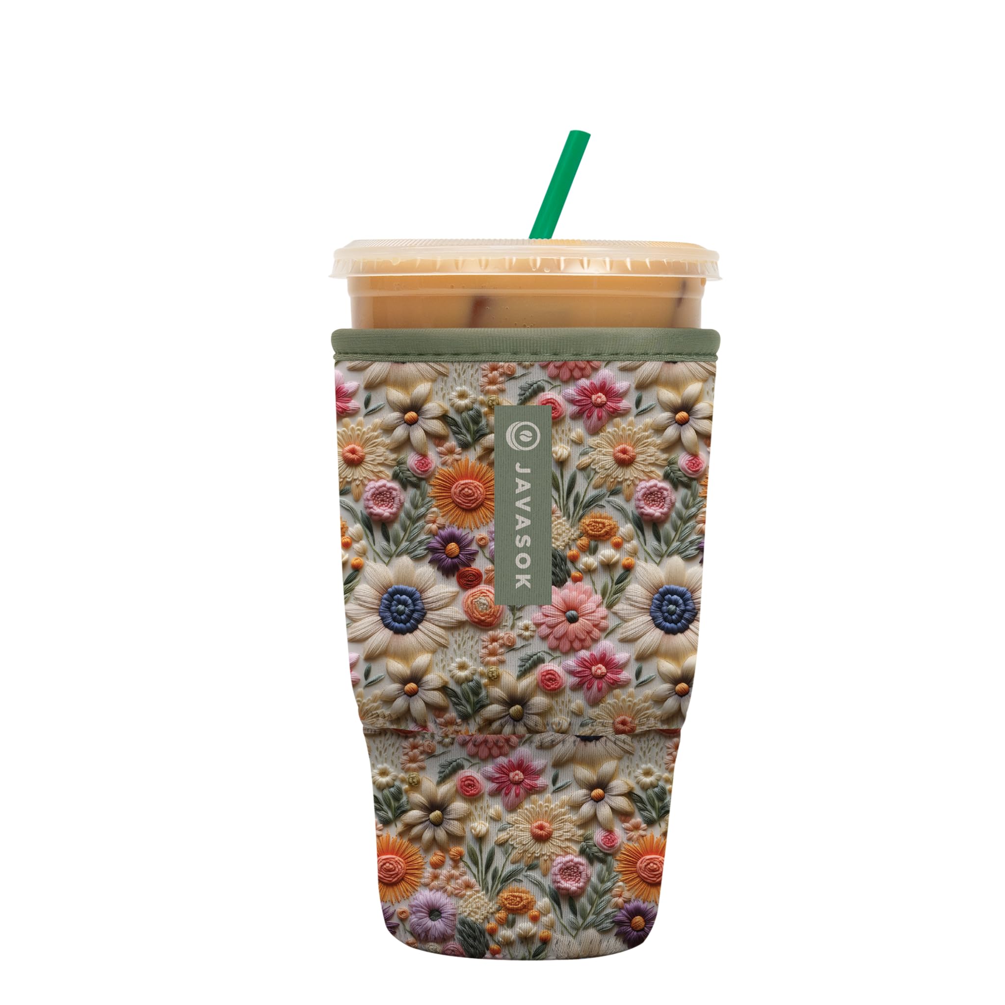 Sok It JavaSok Iced Coffee &amp; Cold Soda Insulated Neoprene Cup Sleeve (Wildflower Meadow, Large: 30-32oz)