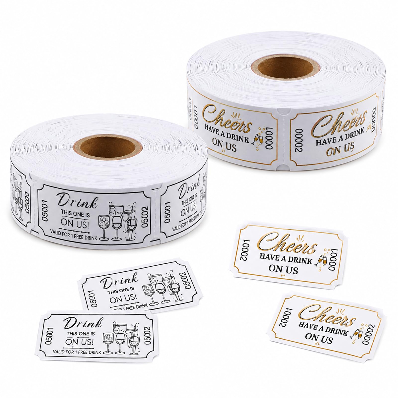 1000 Pcs Drink Tokens No-Repeat Prize Tickets Free Drink Ticket 2×1in
