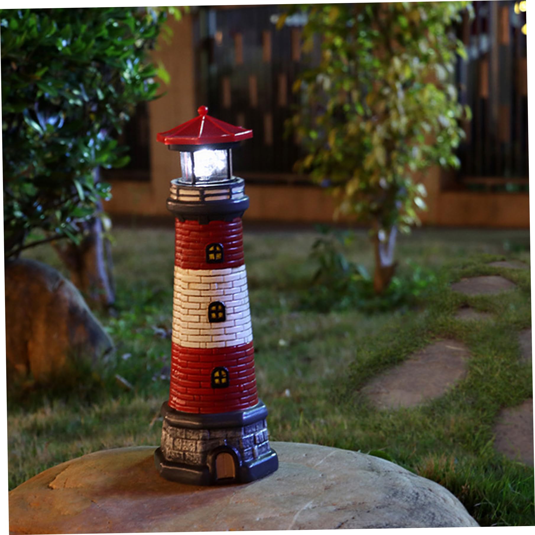 Lighthouse solar con luces LED de baliza giratoria, lámpara de faro, decoración de luces de césped impermeables, luces solares giratorias automáticas para patio, patio, tierra, decoración de mesa/4.7