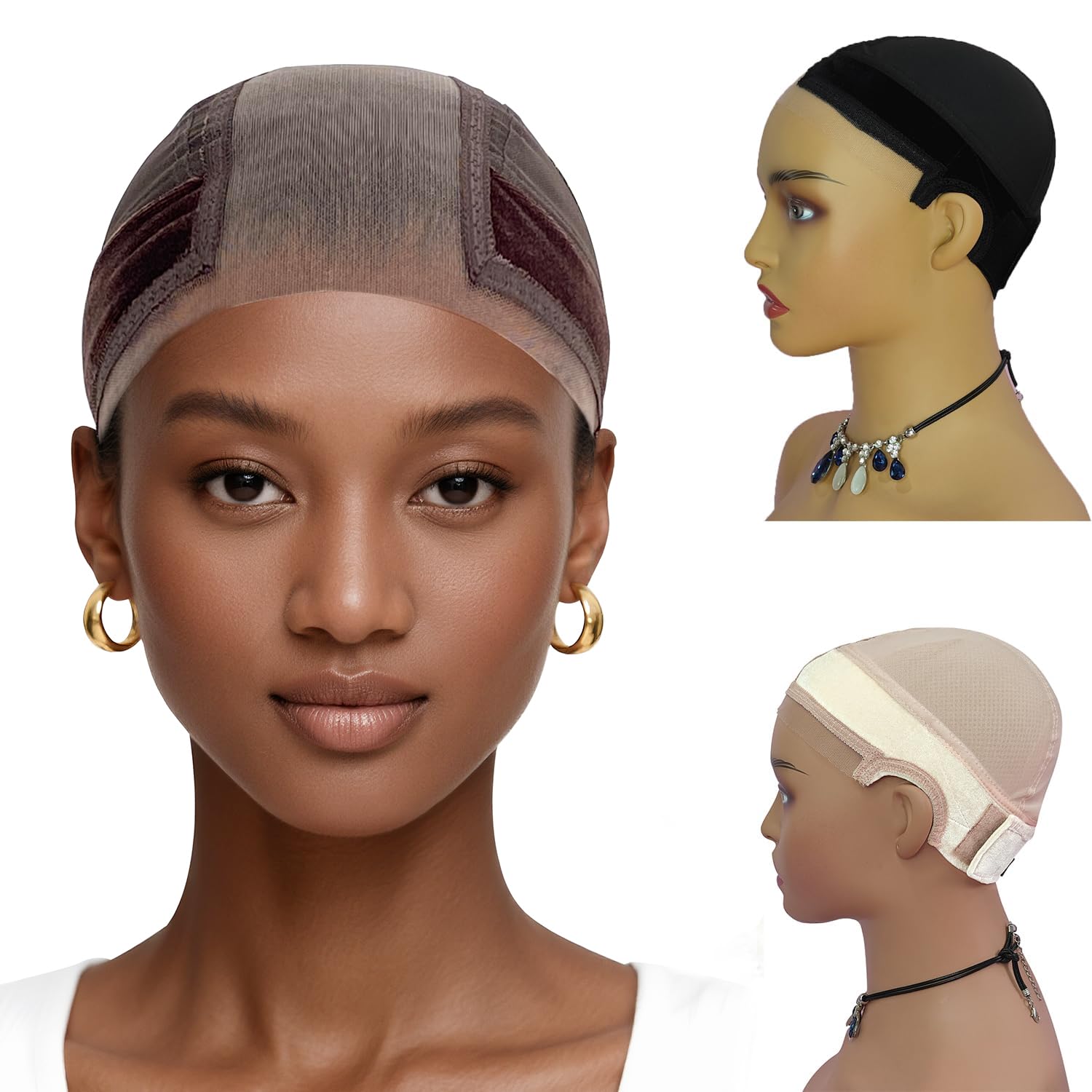 LAB HAIRS - Gorra de peluca con banda de agarre para mantener las pelucas en su lugar, pelucas de encaje frontal transparente más ancho y ancho – Marrón/Negro/Nude antideslizante que deja que tu