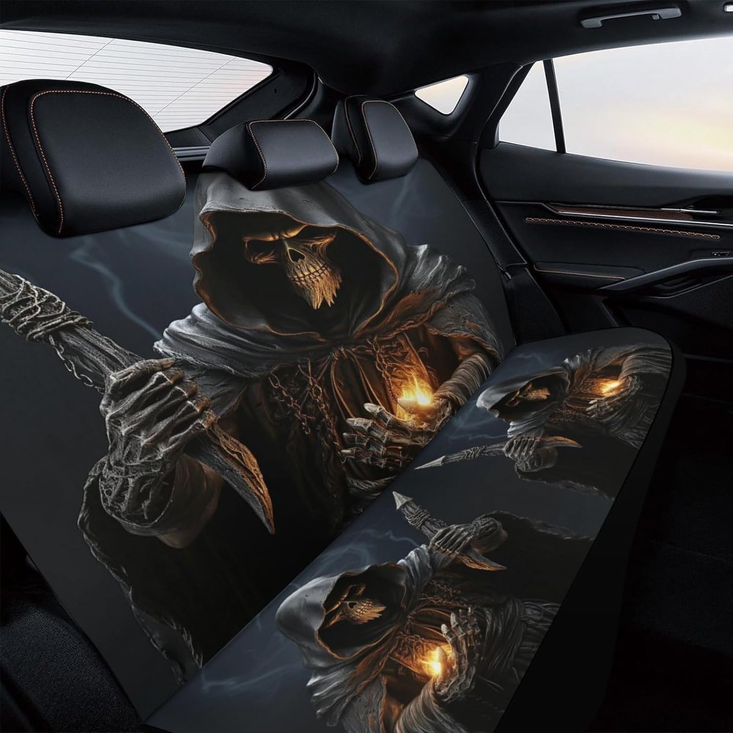 Grim Reaper Car Seat Cover Universal Rear Car Seat Protector Waterproof Automotive Seats Covers Non-Slip Truck Carseat Cover Universal Cars Accessories Fit for Cars SUV Truck Interior Covers