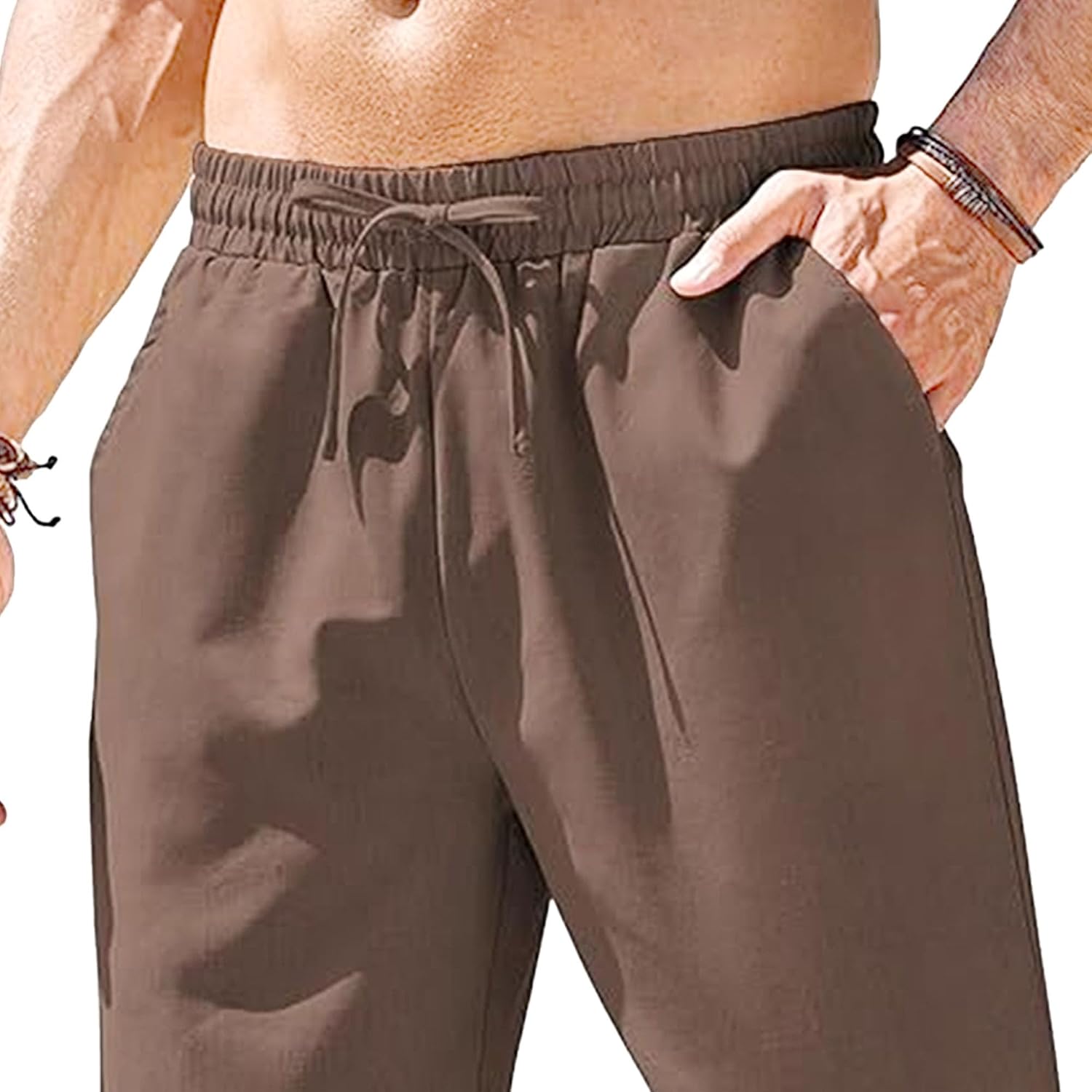 Men's Casual Solid Outdoor Beach Pants Loose Fit Cotton Linen Comfort Pants Joggers Running or Athletic Trousers