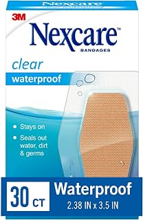 Nexcare Waterproof Clear Bandages For Knee And Elbow, Stays On Skin In The Bath, Shower Or Pool, 2.38 x 3.5 in, 30 Count