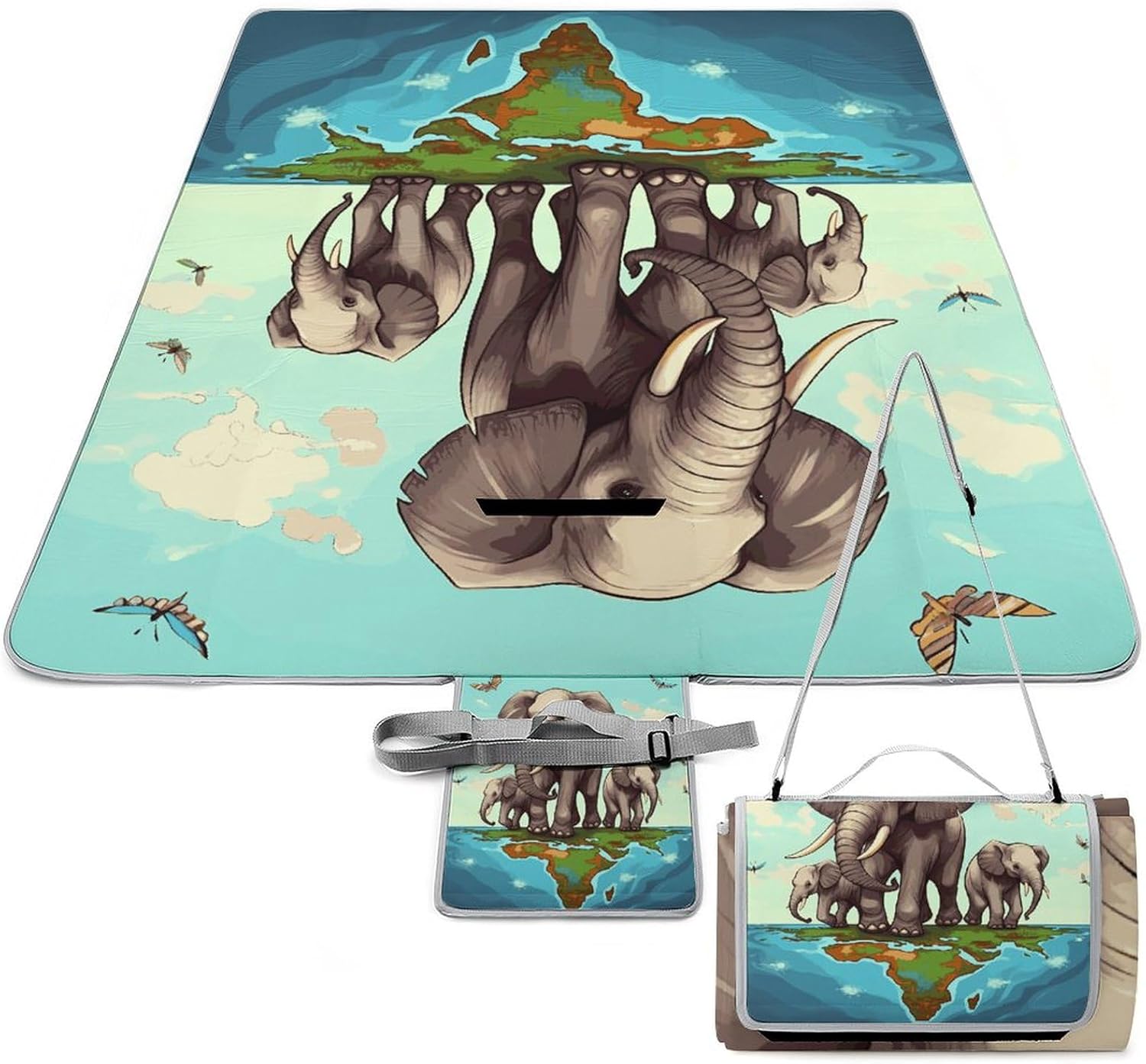 Outdoor Picnic Blanket Extra Large Beach Blanket Waterproof Picnic Mat Elephants Camping Blanket Portable with Carry Strap Park Blanket for Grass Camping Park