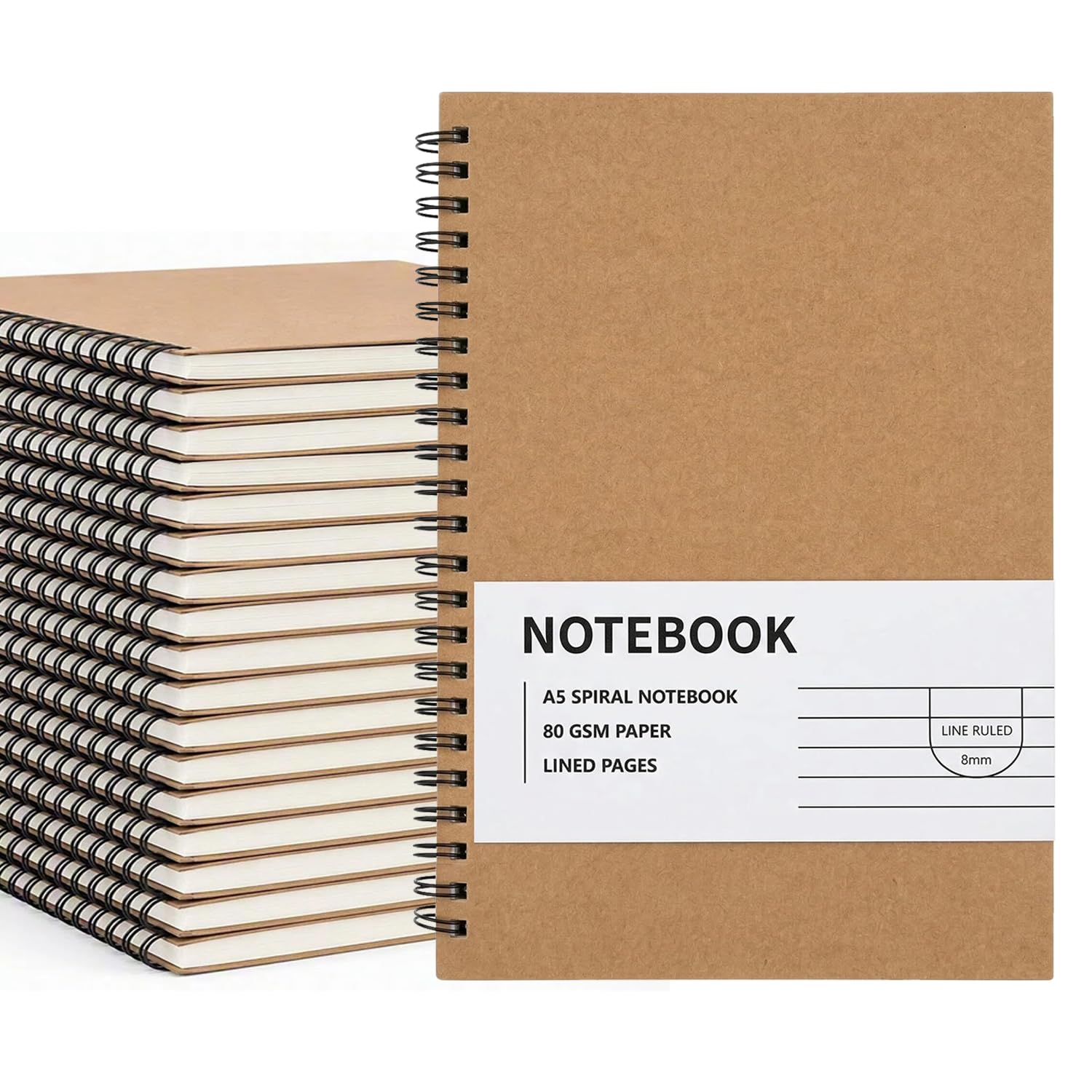 RICHER HOUSE 18 Pack A5 Line Notebook,120 Pages Kraft Cover Spiral Notebook