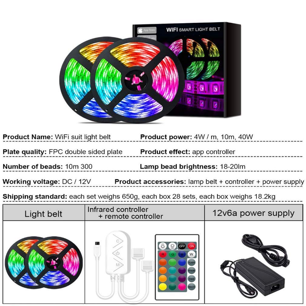 Striscia LED 5M, WiFi Luci LED Colorate Smart Phone Strisce LED Compatibile RGB SMD 5050 Musica SYNC LED Strip Controllo App E 24 Tasti Telecomando RF per Casa Cucina Festa TV Decorazione,10M