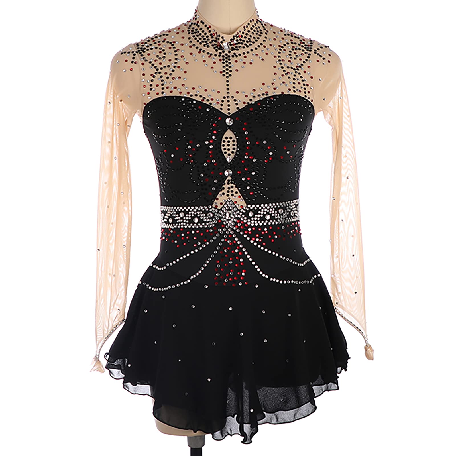 Vestido de Danza Patinaje Artístico para Niña Leotardo Manga Larga Disfraz de Bailarina Gimnasia Ballet(Size:XL/160,Color:Negro)