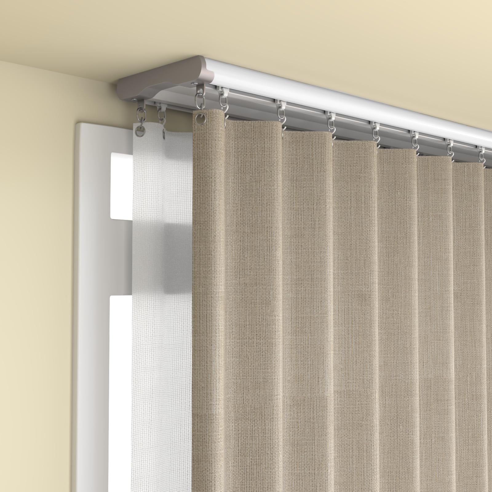 Silent Double Curtain Track Ceiling Mount 6'/8'/10'/12'/15', Wide 4" White Aluminum track Curtains Rail, Bedroom/Window/Hotel Drop Ceiling Curtains Tracks (without curtains & hooks) (Double, 8ft)