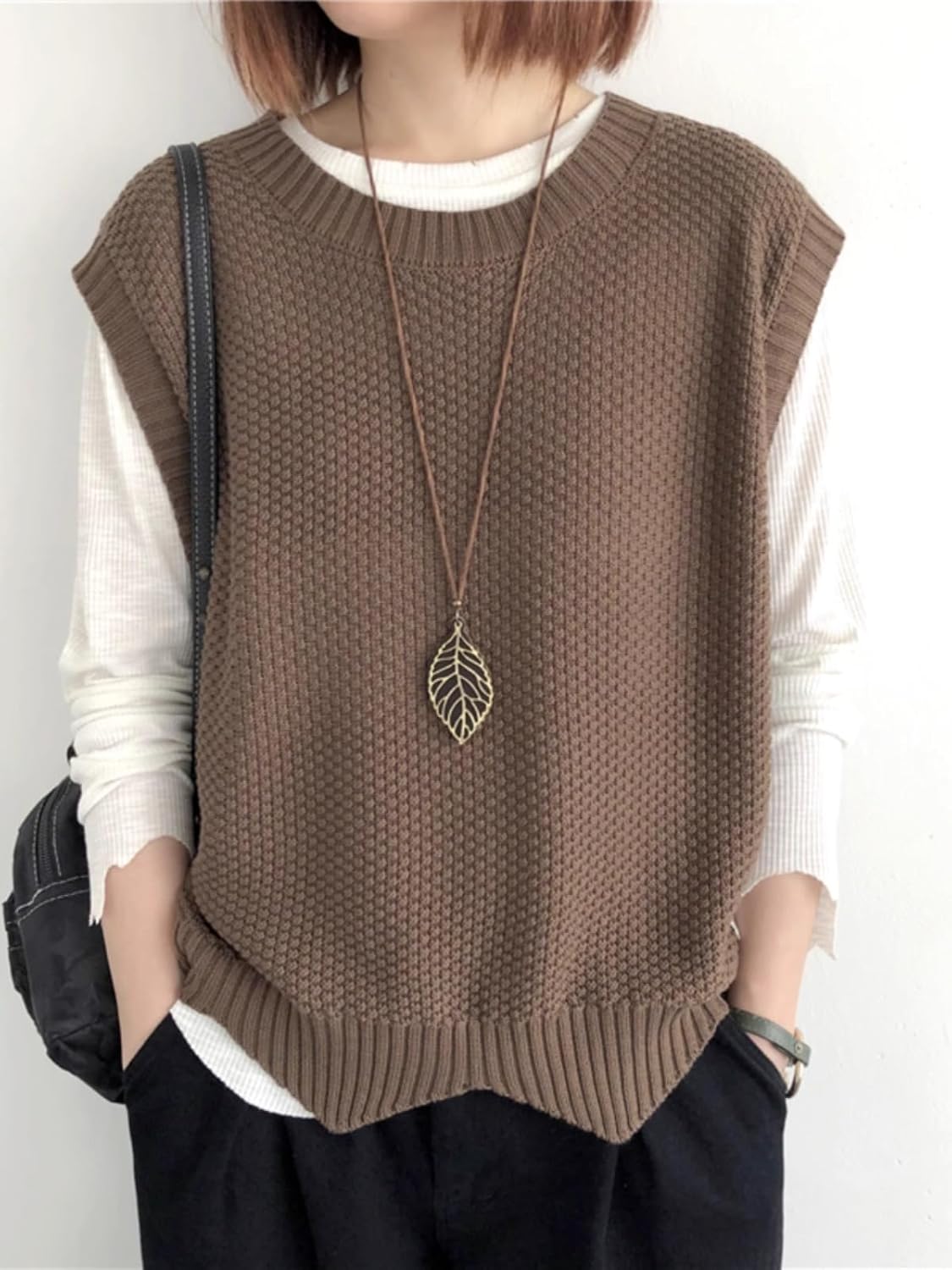 LIXINGHEITANG Knitted sweater vest for women, irregular wear, neck waistcoat