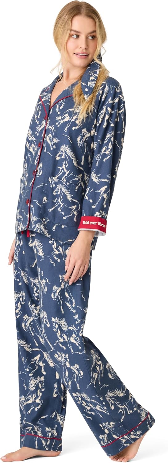 PJ Salvage Women's Cotton Flannel Long-sleeve Top, Pant and Headband 3-piece Pajama Set