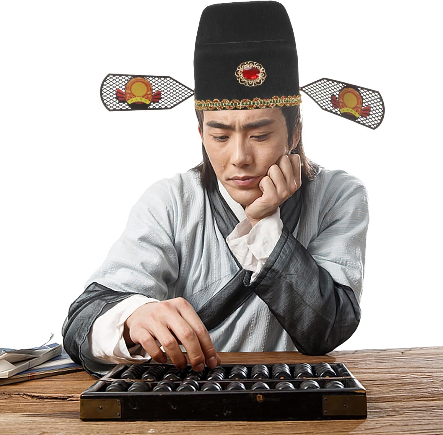 PRETYZOOM Ancient Scholar Cap Confucian Hat 18.9 Inch Vintage Chinese Hanfu Cosplay Headwear for Men Traditional Costume Party
