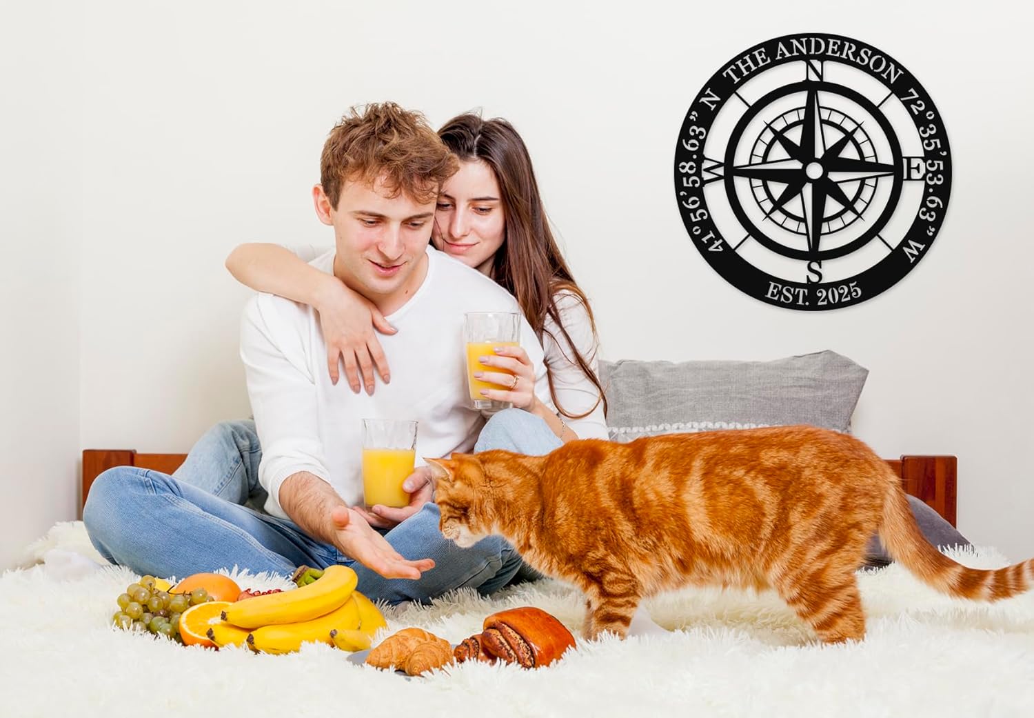 Personalized Compass Metal Sign - Custom Coordinates Nautical Wall Art - Nautical Decor Rustproof Outdoor Decor - Compass Rose Design - Unique Housewarming present for Home, Garden, or Cabin